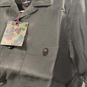 BAPE Men's Olive Casual Button-Down Shirt